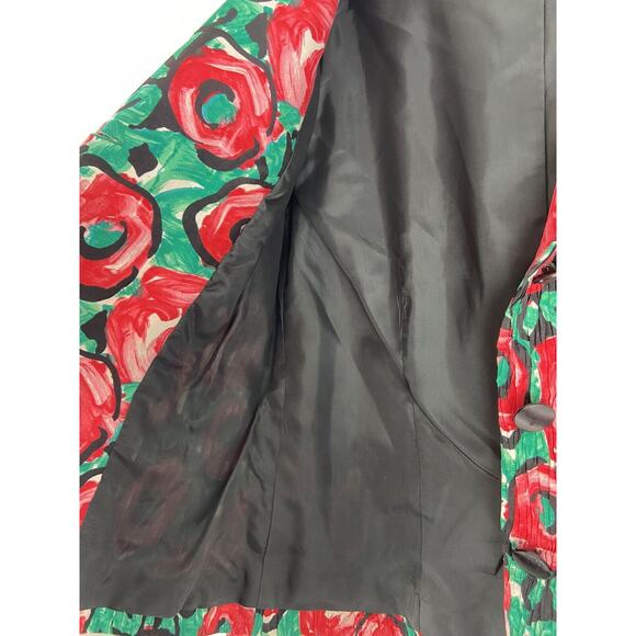 Vintage 80s Outlines Deborah Kuchme 100%Silk Rose Jacket Made in Hong Kong (515) - Picture 11 of 16